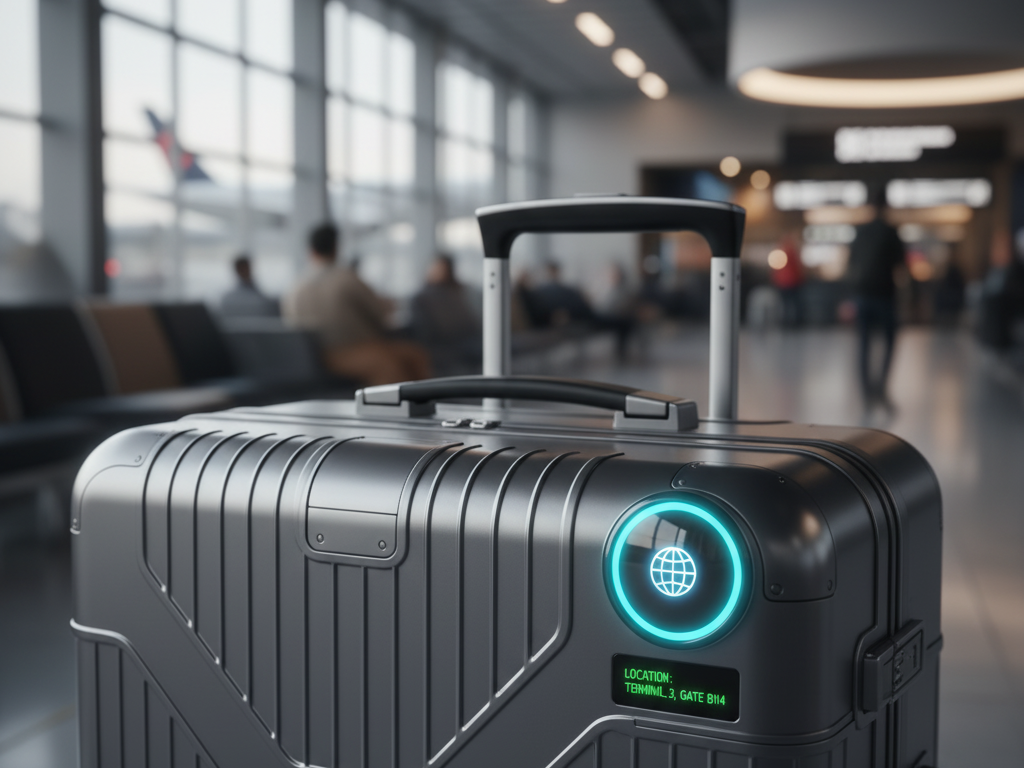 Smart luggage with GPS and biometric lock in 2025.